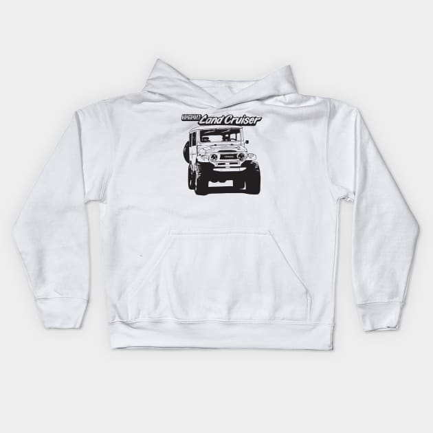 Hand-Drawn FJ40 Toyota Landcruiser Badge Black Kids Hoodie by Bulloch Speed Shop